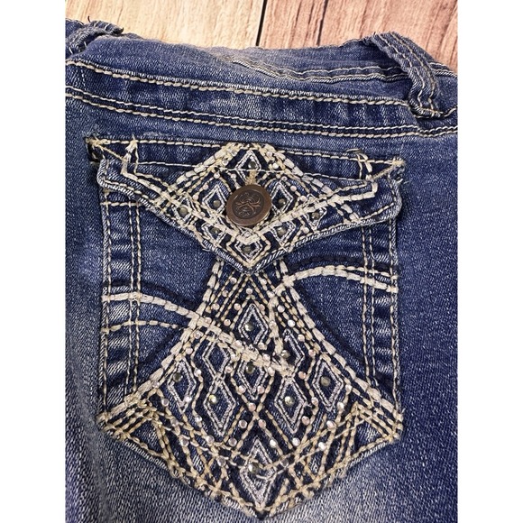 No Boundaries Women Jean 27W x 30L Size 13 Mid Rise Embroidered Pockets Stretch - Picture 6 of 16